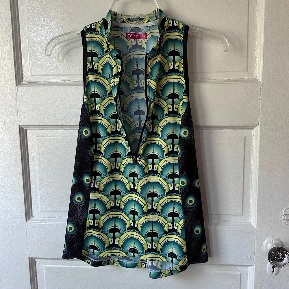 3/$20💥 Terry Women’s Cycling Tank Top‎ S 1/4 Zip Stretch Colorful Geometric - Picture 6 of 17